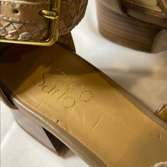 Franco Sarto Tan Textured Leather & Suede (upper) Woven Sandals - Picture 2 of 12